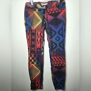 Women's FishBone Aztec Print Skinny Stretch Jeans, Size Large